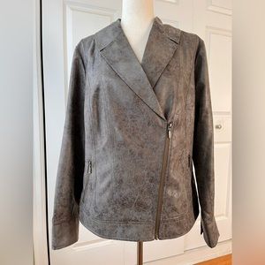 Tribal moto jacket in faux leather look fabric size 12.